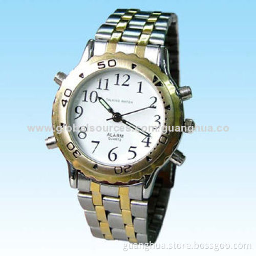 Talking Wristwatch, Coming with Date Talking and Daily Alarm Function, Made of Metal